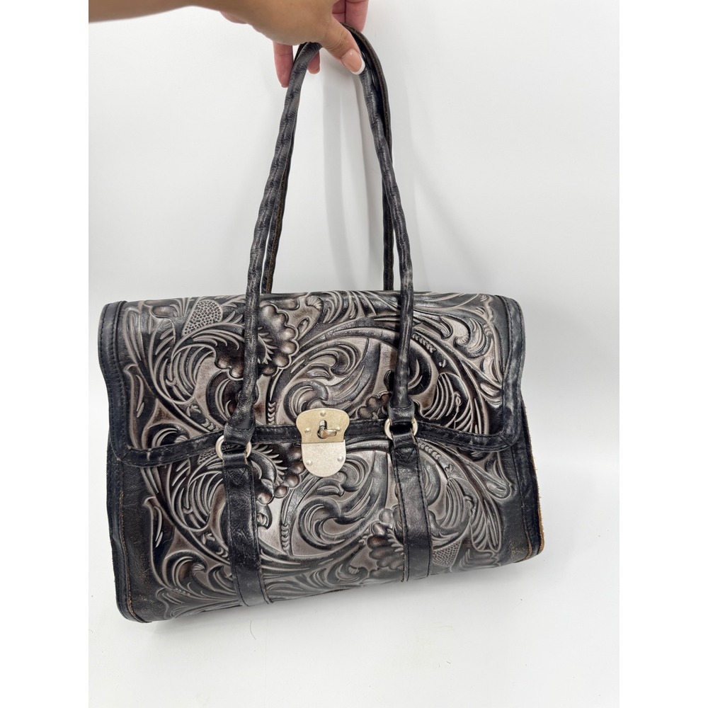 Patricia Nash Tote Bag Womens Large Black Tooled Leather Floral Boho Handbag - Picture 8 of 16